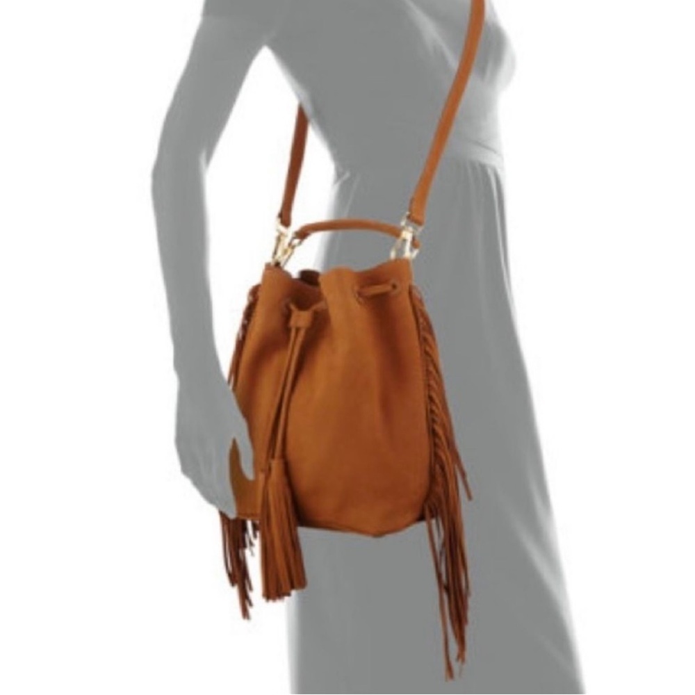 NWT Brian Atwood Brown Suede Leather Aeverly Drawstring Saddle Shoulder Bag